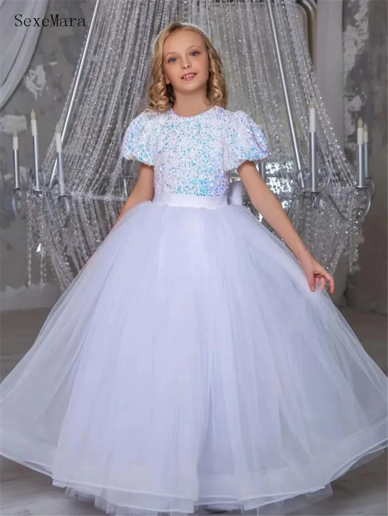 

Flower Girl Dresses for Weddings Tulle Princess Short Sleeve Holy First Communion Gowns Party Pageant Gown For Girls