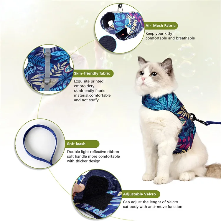 Manufacturer Custom Logo Reflective Escape Proof Breathable Mesh Cat Harness Vest And Leash Pet Dog Cat Harness Set