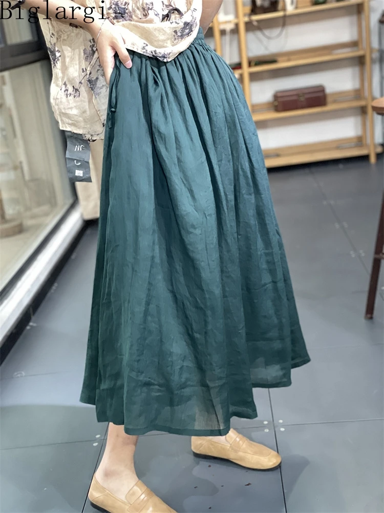 Oversized Summer High Waist Loose Women Linen Skirt Korea Casual Office Big Size Skirt Ladies Womens White Midi A-line Skirts