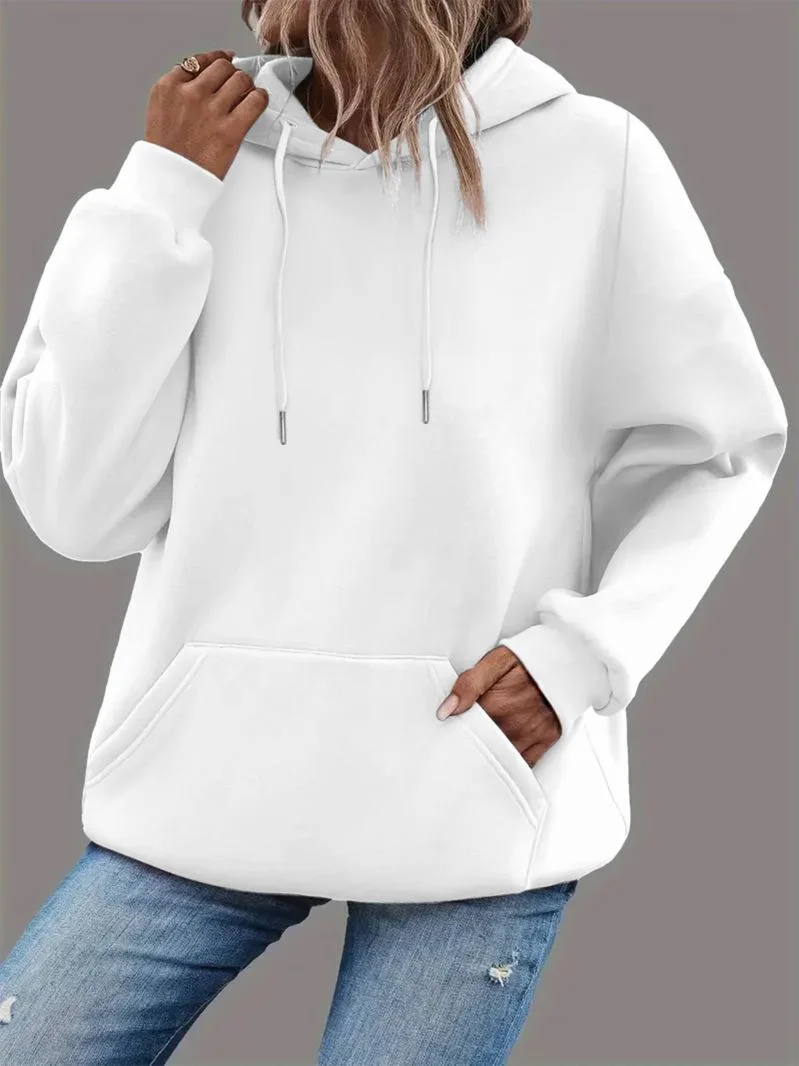 Hooded drawstring long sleeved sweatshirt with loose shoulder, women's casual commuting pullover