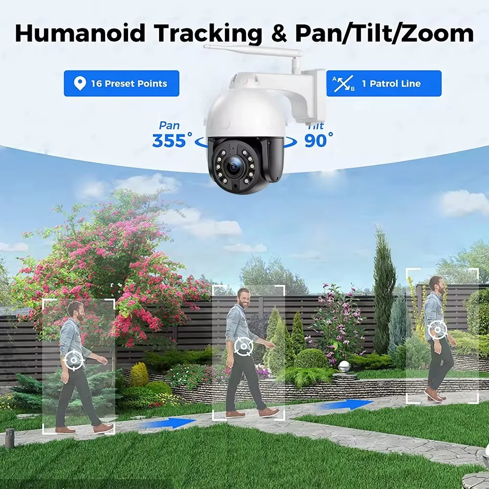 Camhi Pro 8MP 4K IMX145 عالية الدقة 5X عدسة تكبير للرؤية الليلية إنذار الصوت AI تتبع الإنسان 4G WiFi كاميرا متحركة #3