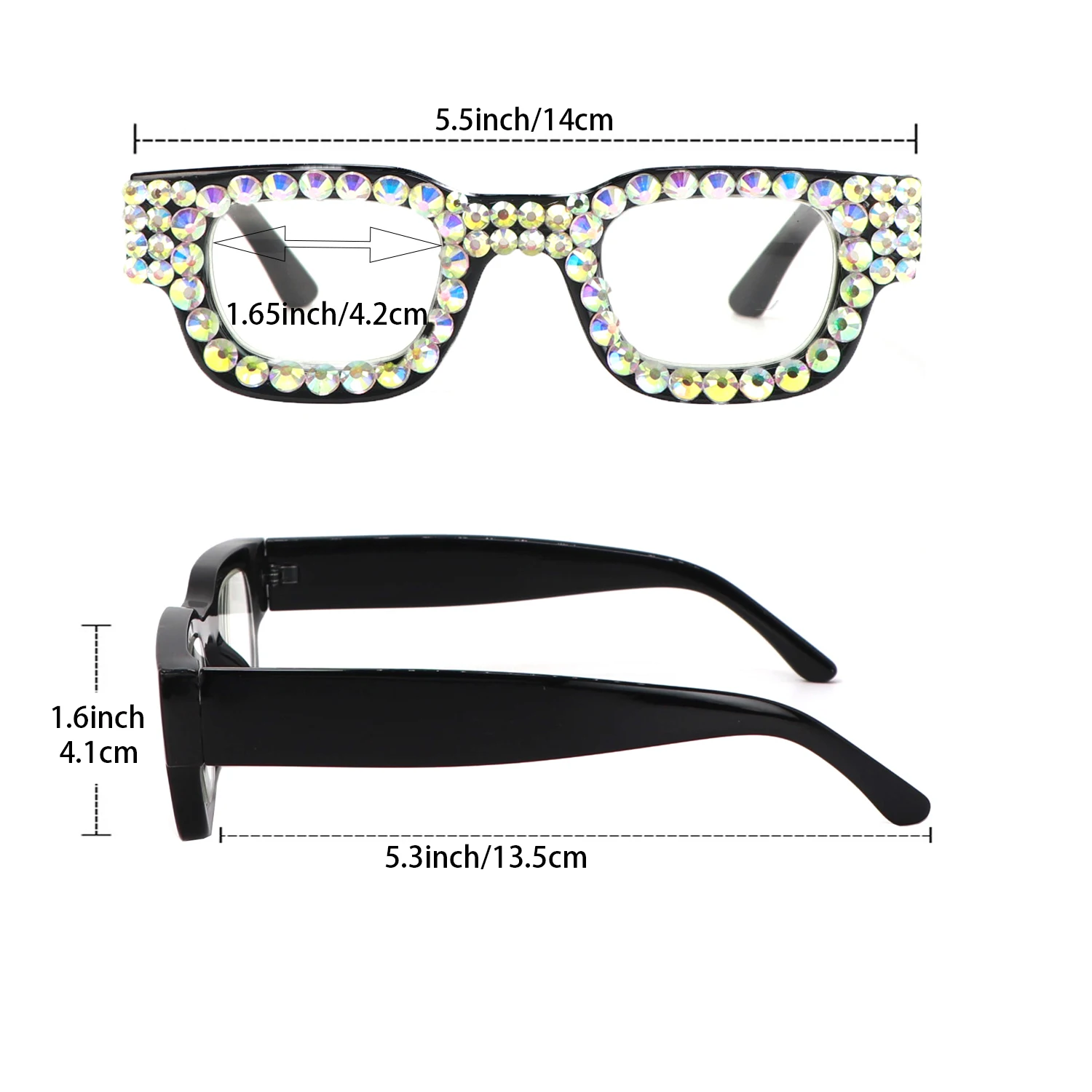 Rhinestone Square Reading Glasses for Women Bling Rectangle Retro Thick Frame