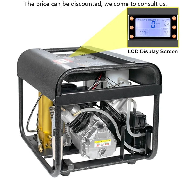 

TUXING LCD Display Screen 110V 220V Double Cylinder Two Stages Auto Stop 30mpa/4500psi/300bar Diving Snorkeling Air Compressor