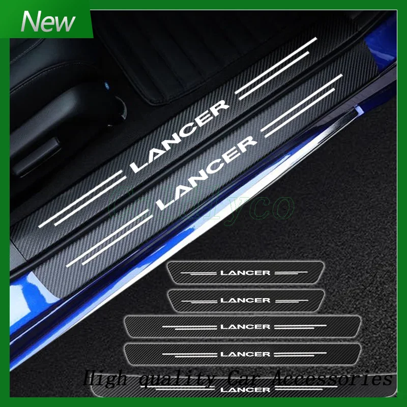 Car Door Threshold Scuff Plate For Mitsubishi Lancer X 9 10 2010-2023 Carbon Fiber Decals Rear Bumper Stickers Auto Accessories