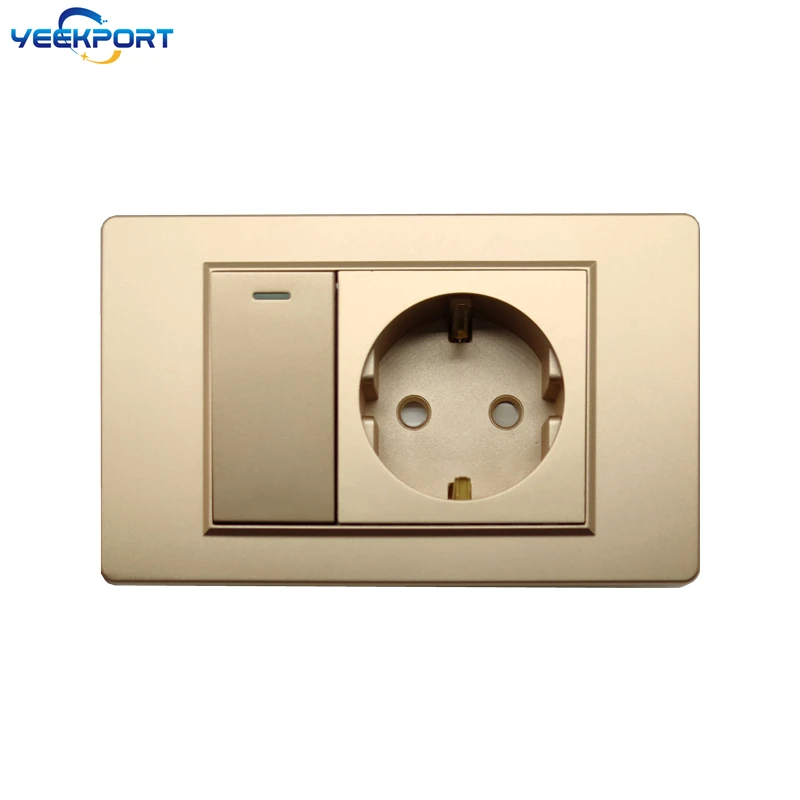 118mm EU Haushalt Deutscher Standard Goldene PC Flammhemmende Steckdose 16A 2-Loch Netzstecker Wandsteckdose mit Schalter-Kombination – Detail 1