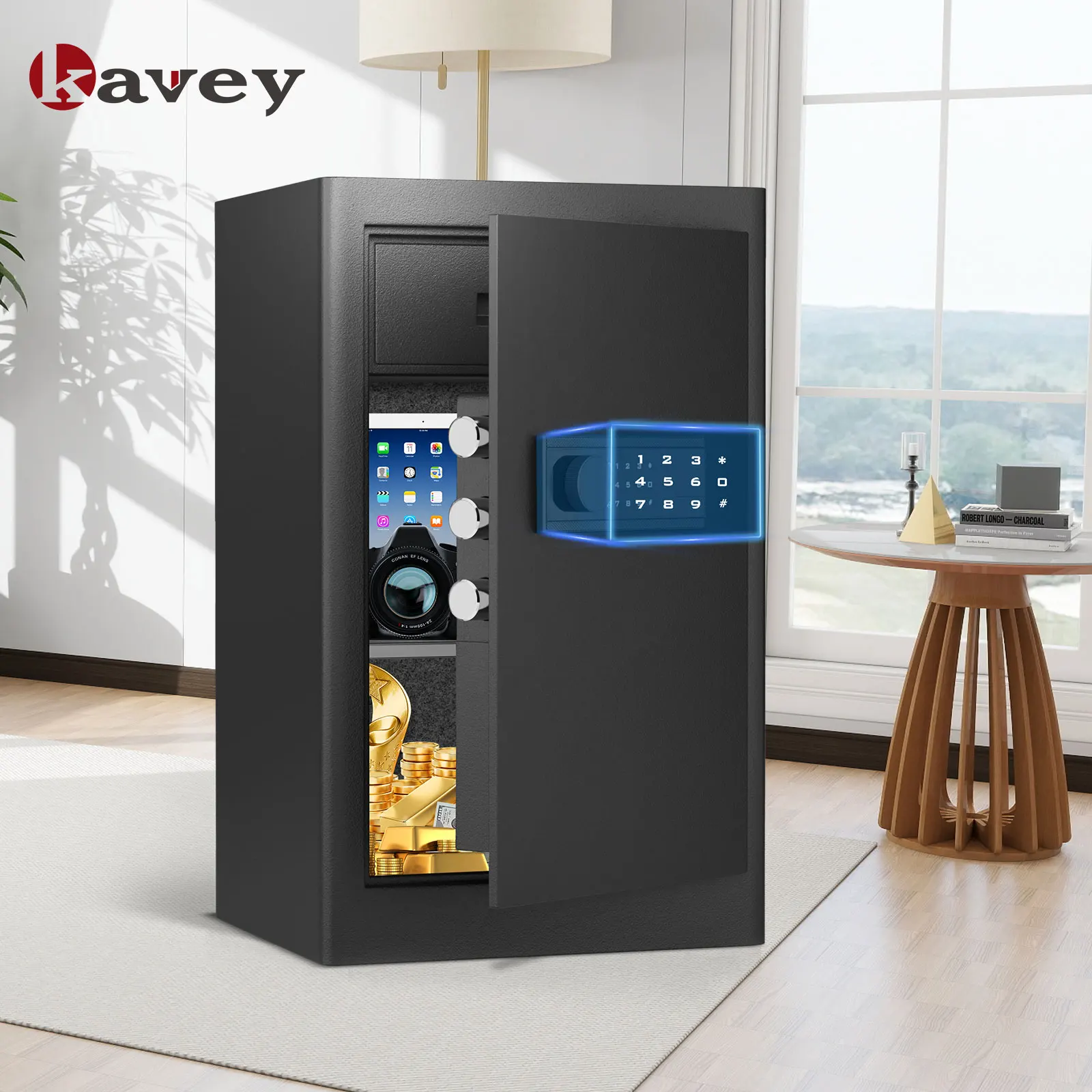 6.1 صندوق أمان منزلي على شكل شبل، آمن بسعة كبيرة مع أدراج مجوهرات، آمن رقمي مع أرفف قابلة للإزالة ونظام إنذار. #3