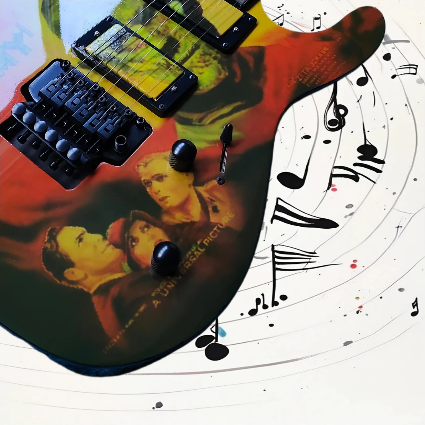 Free Shipping ST Electric Guitar Art Print Finish 6 String Dual Humbuckers Tremolo Bridge Music Enthusiast Collection Present