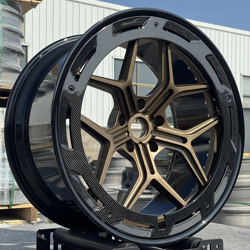 

2 Piece 6061-T6 Alloy Wheels 19 20 21 22 24 Inch 5X112 5X114.3 Custom Forged Car Wheel Rims with Carbon Fiber Ring for Sport Car