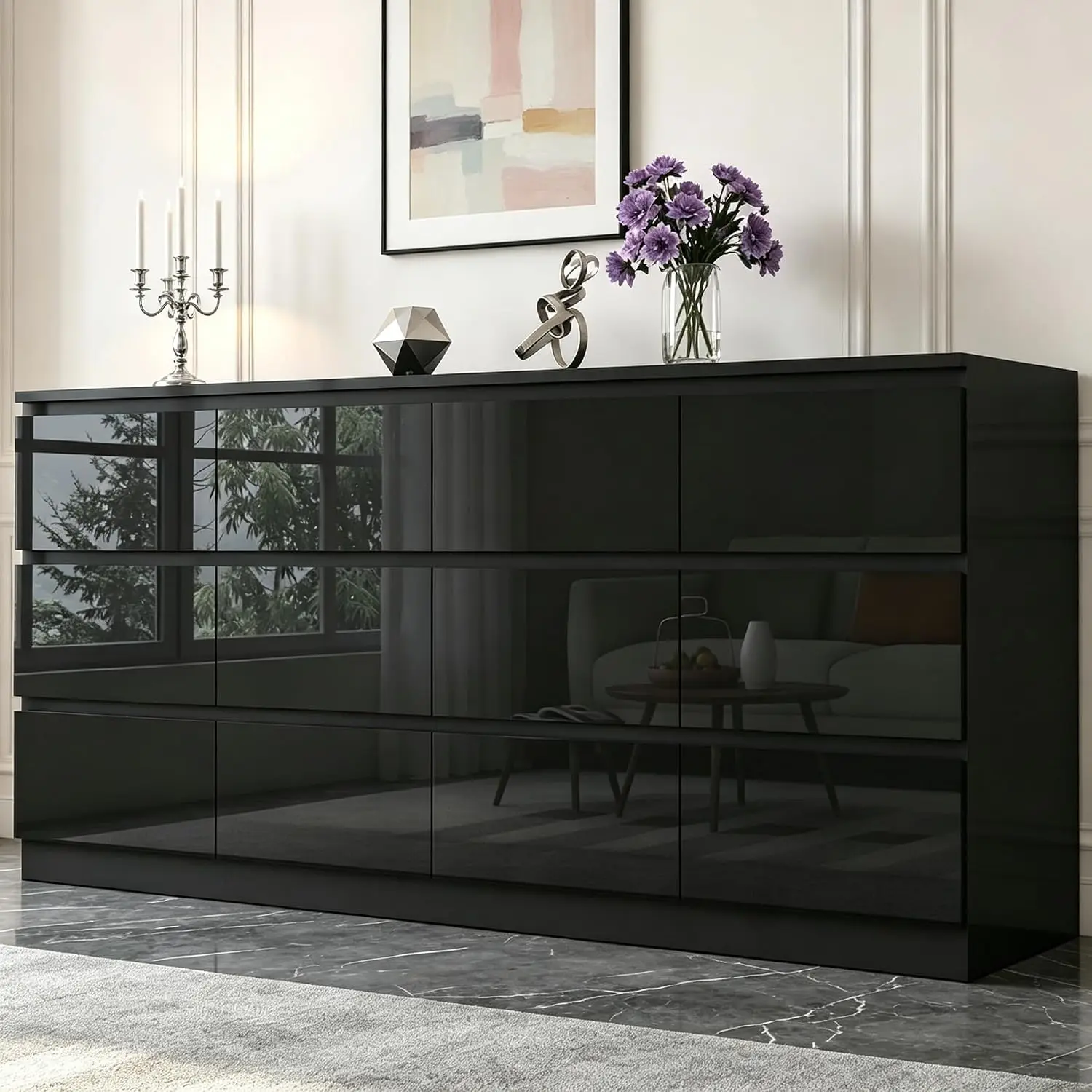 12 Drawers Dresser with Charging Station, Modern Large Dresser with 12 Handle Free Drawers, Wood Storage Chest of, Customized