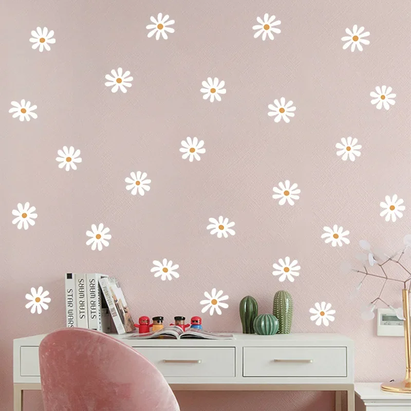 Cartoon Daisy Flowers Art Wall Stickers Removable For Bedroom Living Room Nursery Decoration Wall Decals 2025 Christmas