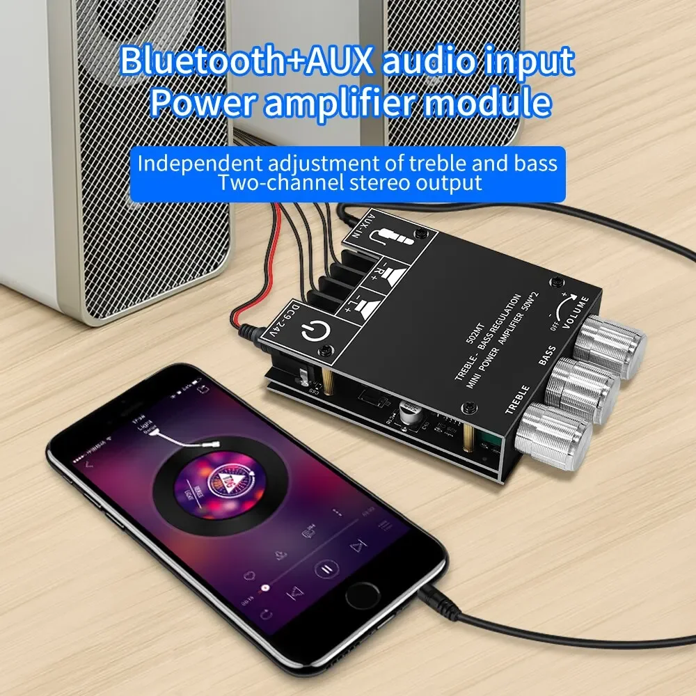 ZK-502MT Bluetooth 5,0 панель усилителя сабвуфера, 2,0 каналов, плата высокомощного усилителя звука, 2x50 Вт, басовый усилитель