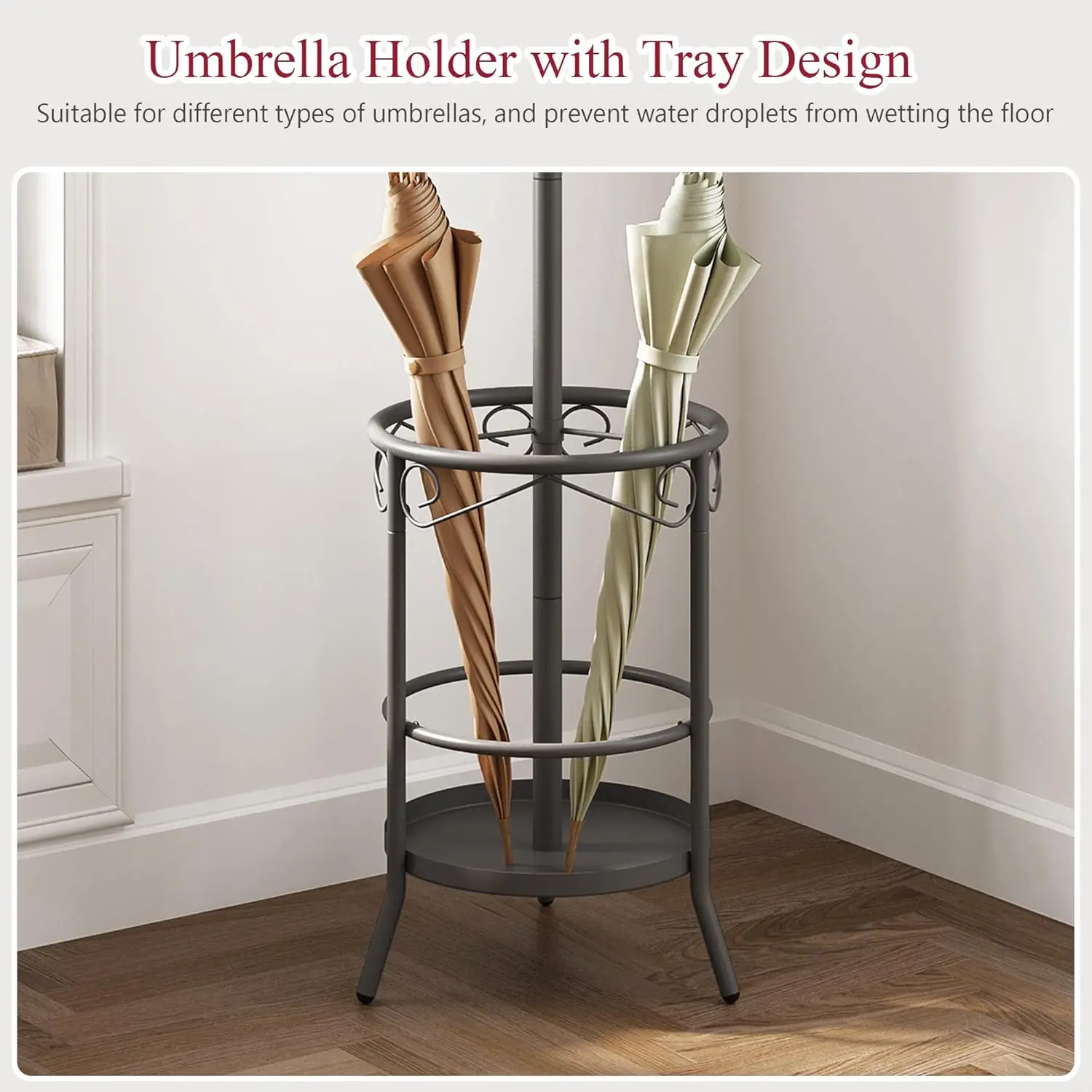

Tajsoon Coat Rack Stand With Umbrella Holder, Freestanding Coat Hanger Stand With Umbrella Stand, Entryway Coat Rack With 12