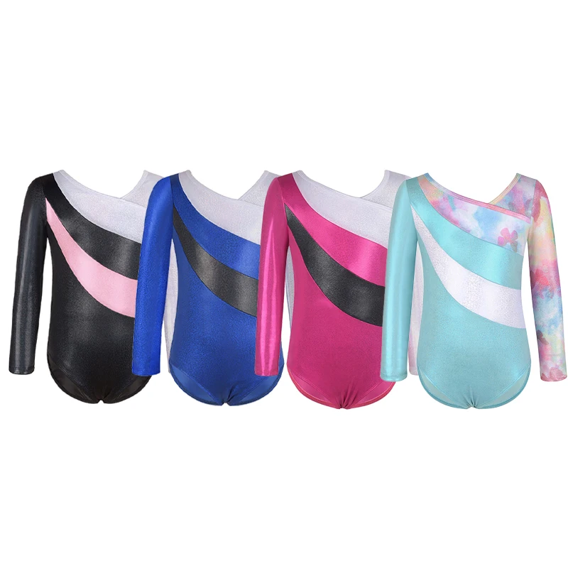 Trikots für Mädchen, Gymnastik, langärmelig, glänzendes Trikot, Tumbling-Tanztrikot, geeignet für Bühnenauftritte