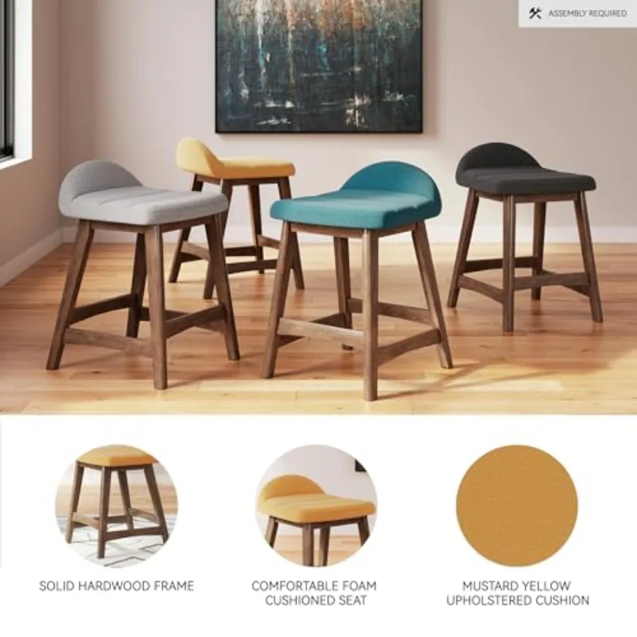 Lyncott Contemporary 24.25" Seat Height Counter Height Upholstered Bar Stool with Foam Cushion 2 Count Mustard Fabric Solid Har