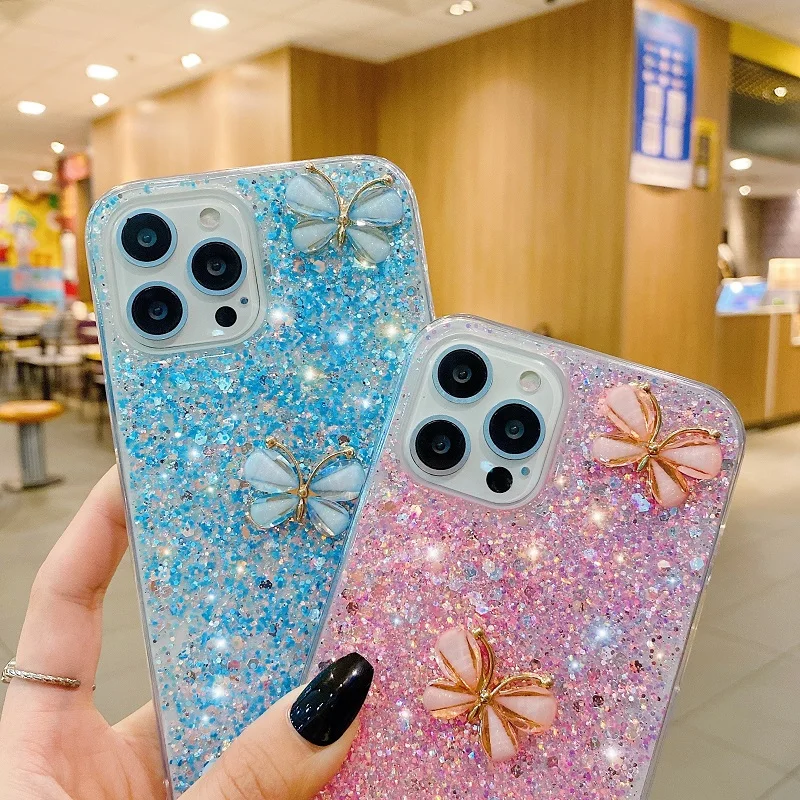 Jade butterfly Bling Glitter Phone Case For Samsung Galaxy A05s A 05 S Soft Shockproof Bumper Shining Flash TPU Soft Back Cover image 3