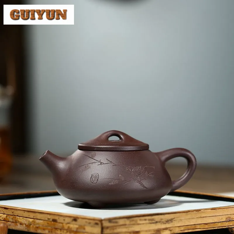 210ml Creative Yixing Purple Clay Teapots Handmade Stone Scoop Pot Raw Ore Purple Mud Kettle Chinese Zisha Teaset Cafes Supplies