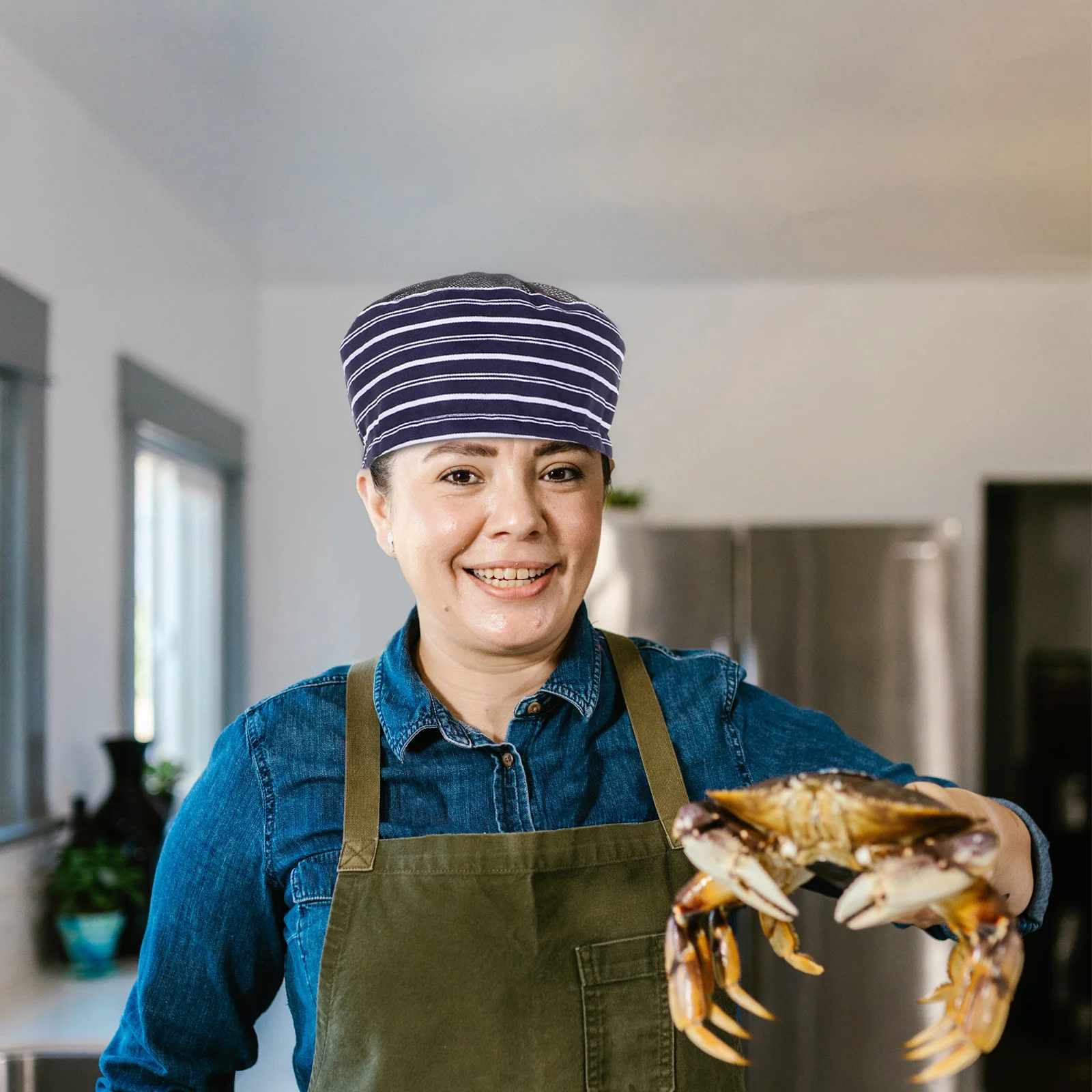 Chapeau de Chef unisexe à rayures bleues et blanches, casquette de cuisine réglable et respirante pour hommes et femmes, personnel de Service, cuisine, Restaurant, hôtel, travail