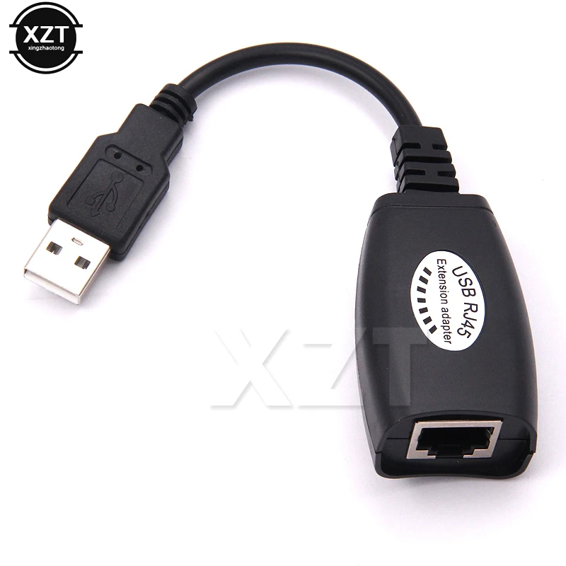 New USB to RJ45 RJ 45 LAN Cable Extension Adapter Extender Over Cat5 RJ45 Cat6 Patch Cord Black Networking Accessories 2Pcs