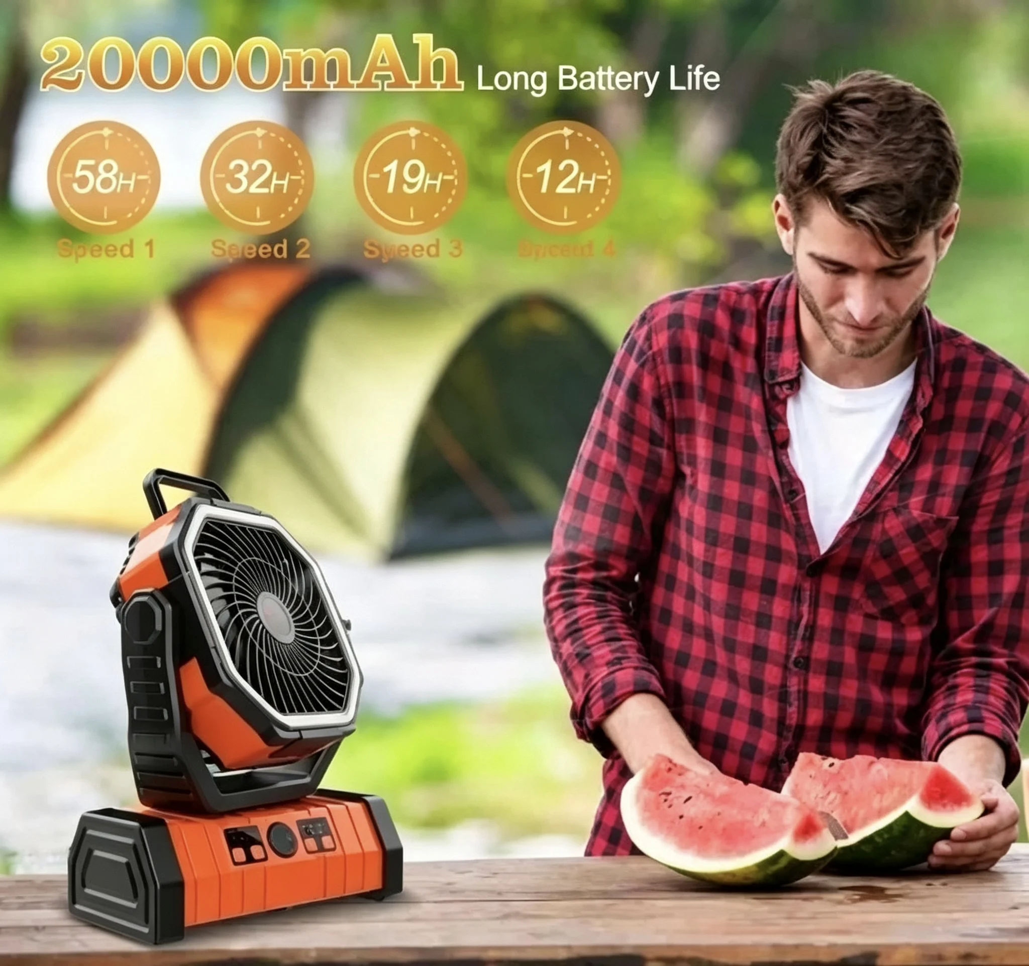 

20000 MAh Battery Powered Portable Misting Camping Fan Outdoor Large Capacity Long Battery Life Cooling Household Electric Fan H