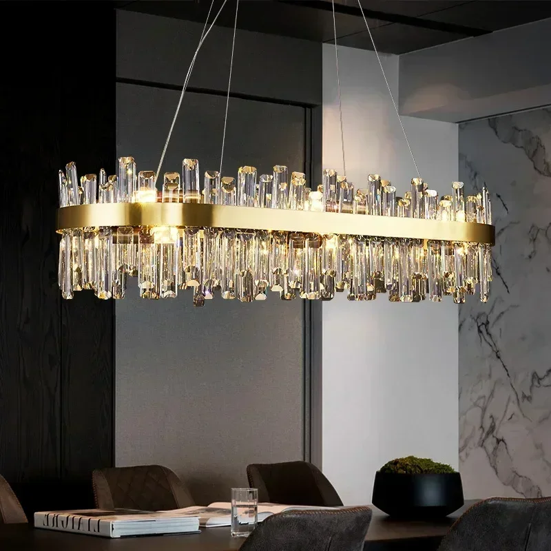 Nordic luxury pendent lamp smoke grey crystal chandelier dining table living room high-end home decoration lighting fixtures