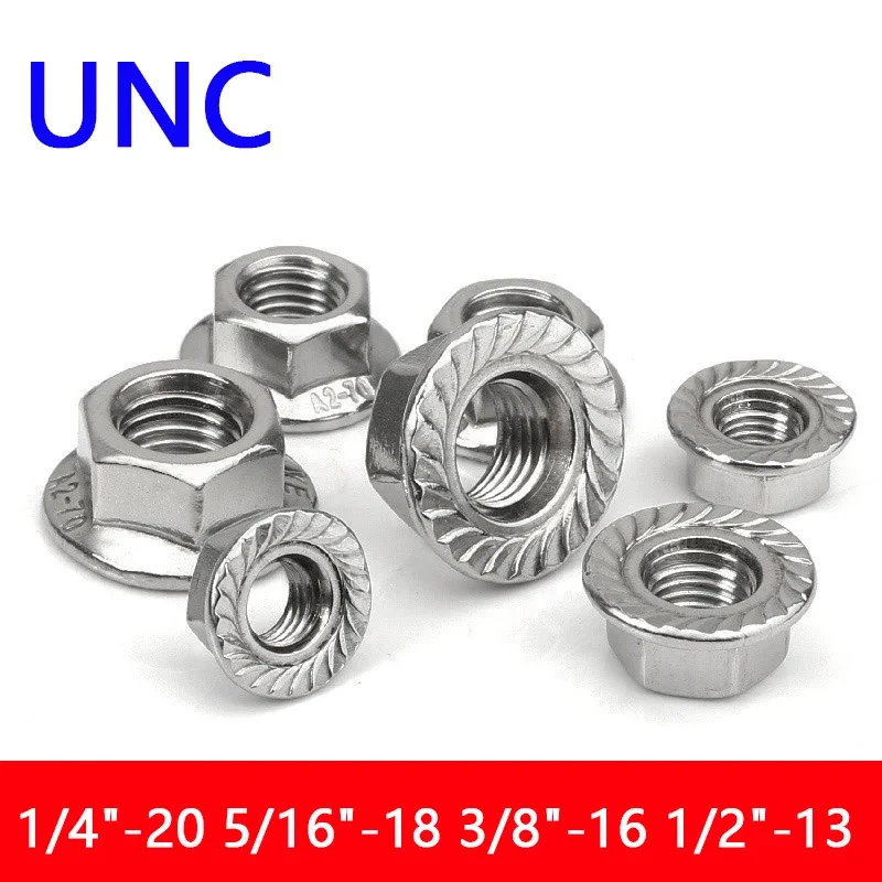 

A2 304 Stainless Steel Serrated Spinlock Locking Nut UNC Hexagon Hex Flange Nuts 1/4"-20 5/16"-18 3/8"-16 1/2"-13