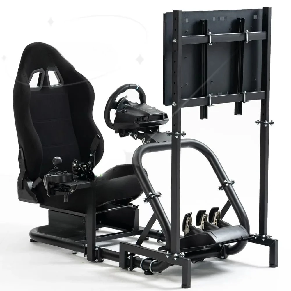 Racing Sim Cockpit with Ergonomic Seat&Monitor Stand Fit