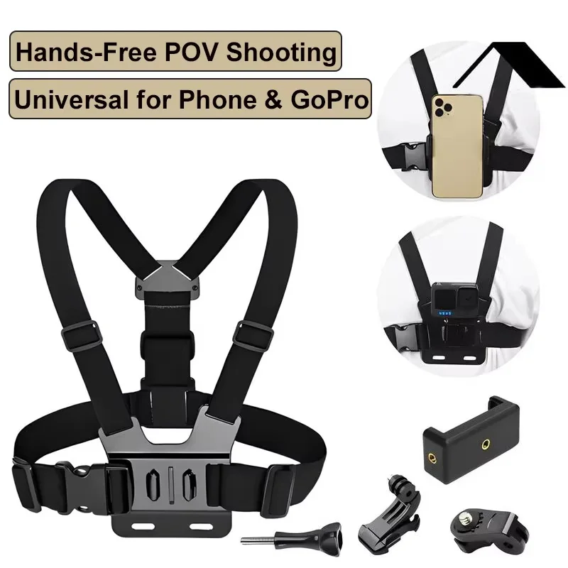 

Universal Chest Mount Harness for GoPro Phone Rotatable POV First Person View Holder for Running Cycling Vlog Recording