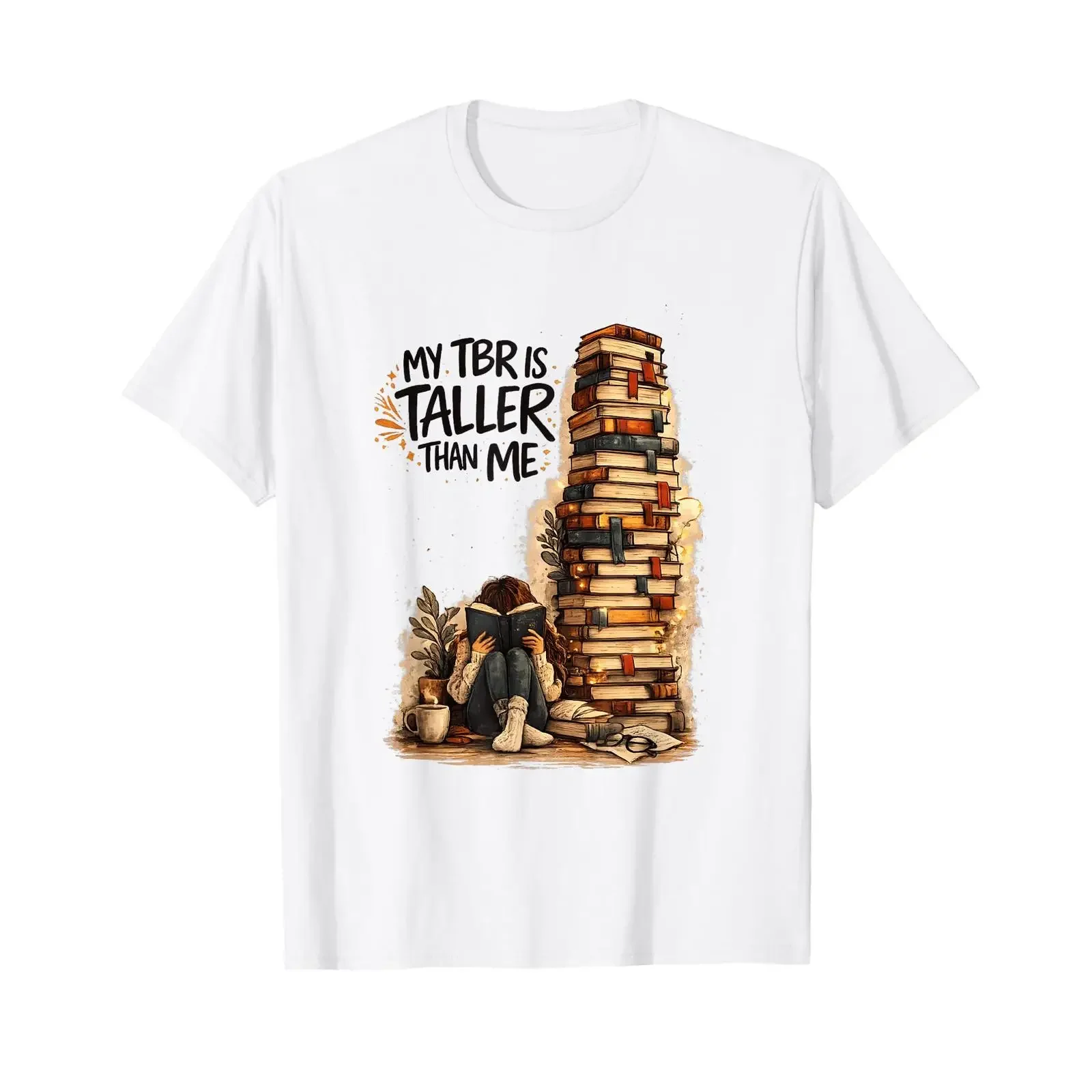 My TBR is Higher Than I Funny Reader Bookie Design T Shirt vintage Washed fashion graphic homme Slightly Soft Stylish