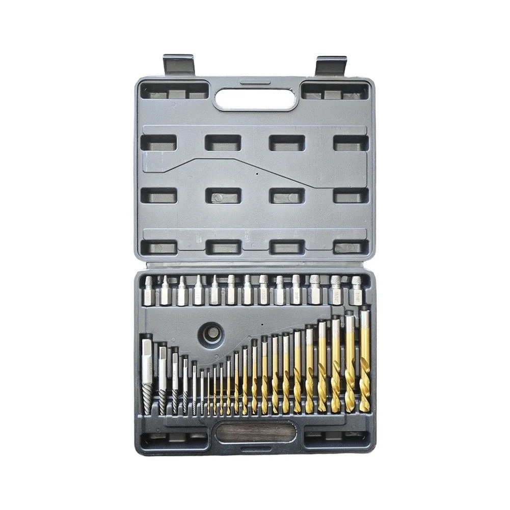 35-Piece Tool Set for Stripped Bolt Extraction Includes End Screw Extractors Drill Bits Coarse Thread Extractors