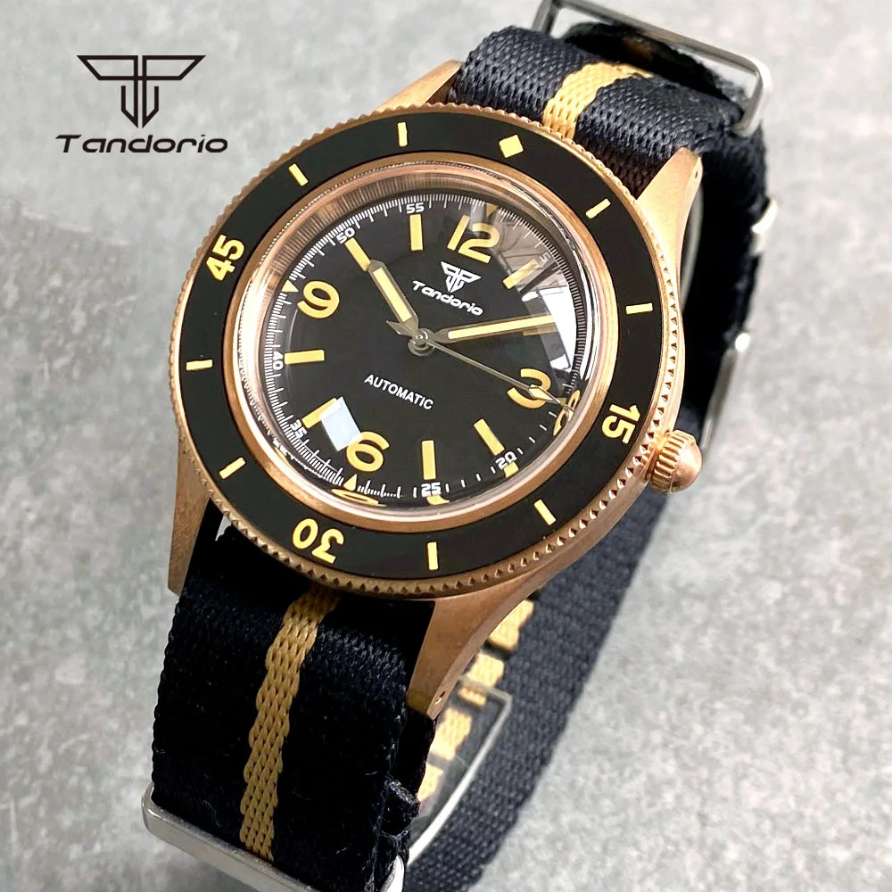 Tandorio Cusn8 Real Bronze Men Dive Watch Domed Sapphire NH35 PT5000 Automatic 20BAR 40mm Mechanical Wristwatch Lume 120 Clicks