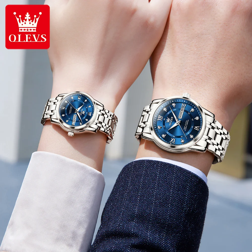 OLEVS 5513 Couple Watch Luxury Brand Business Waterproof Double Calendar Watch Elegant Dress Men Women Diamond Quartz Couple Wat