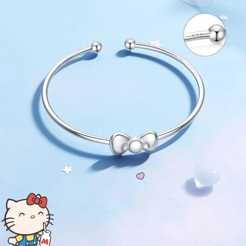 

Bowknot Sterling Silver Bracelet Kawaii Sanrio Hello Kittys Cute Anime Ins Minority Design Sense Valentine Gift Girlfriend