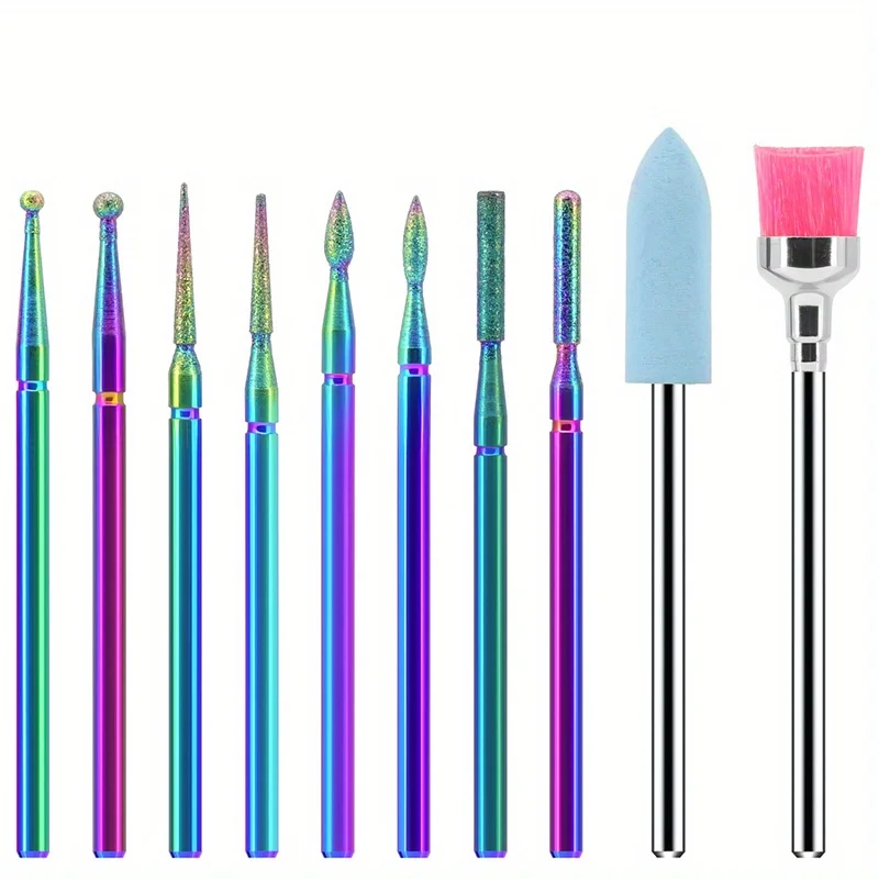 10PCS/BOX Diamond Nail Drill Bits Set for Electric Nail Drill,Professional Acrylic Nail Tools for Manicure,Polish Nails Art Tool