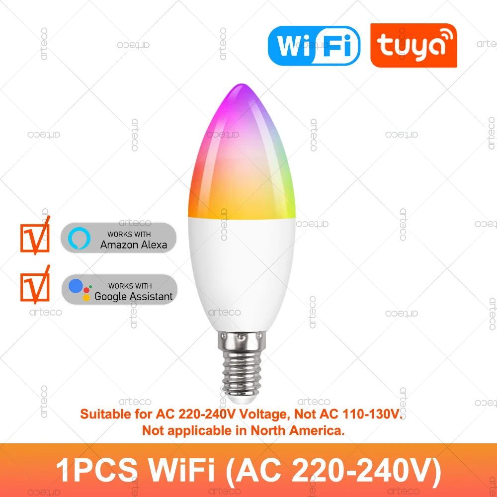 Tuya E14 Smart Bulb WiFi oder Bluetooth dimmbare LED-Glühbirnen RGBCW Smart Life App Kronleuchter LED-Kerzenlampe AC 220V-240V – Detail 7