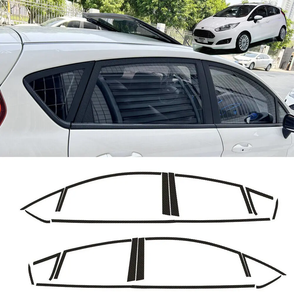 

Glossy/Carbon Fiber Black Chrome Delete Window Trims For Ford Fiesta 2009-2014