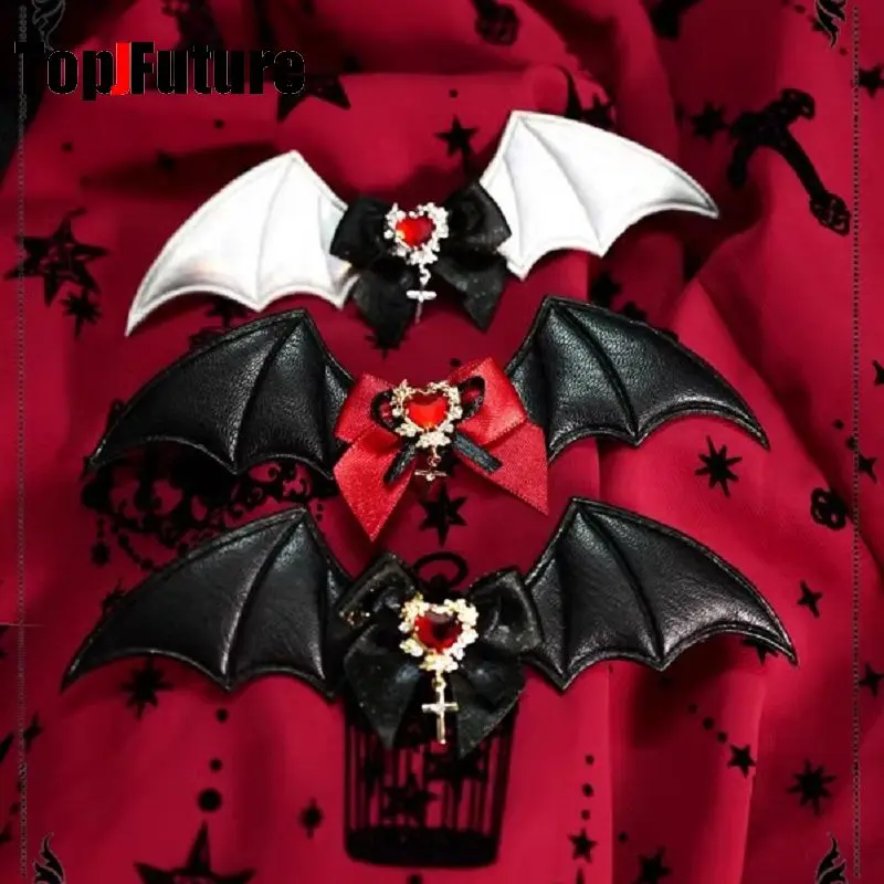 Gothic dark punk Subculture Abi y2k Millennium Hot Girl Little Bat Cross Love accessory Decoration hairgrips Hairpin clip 