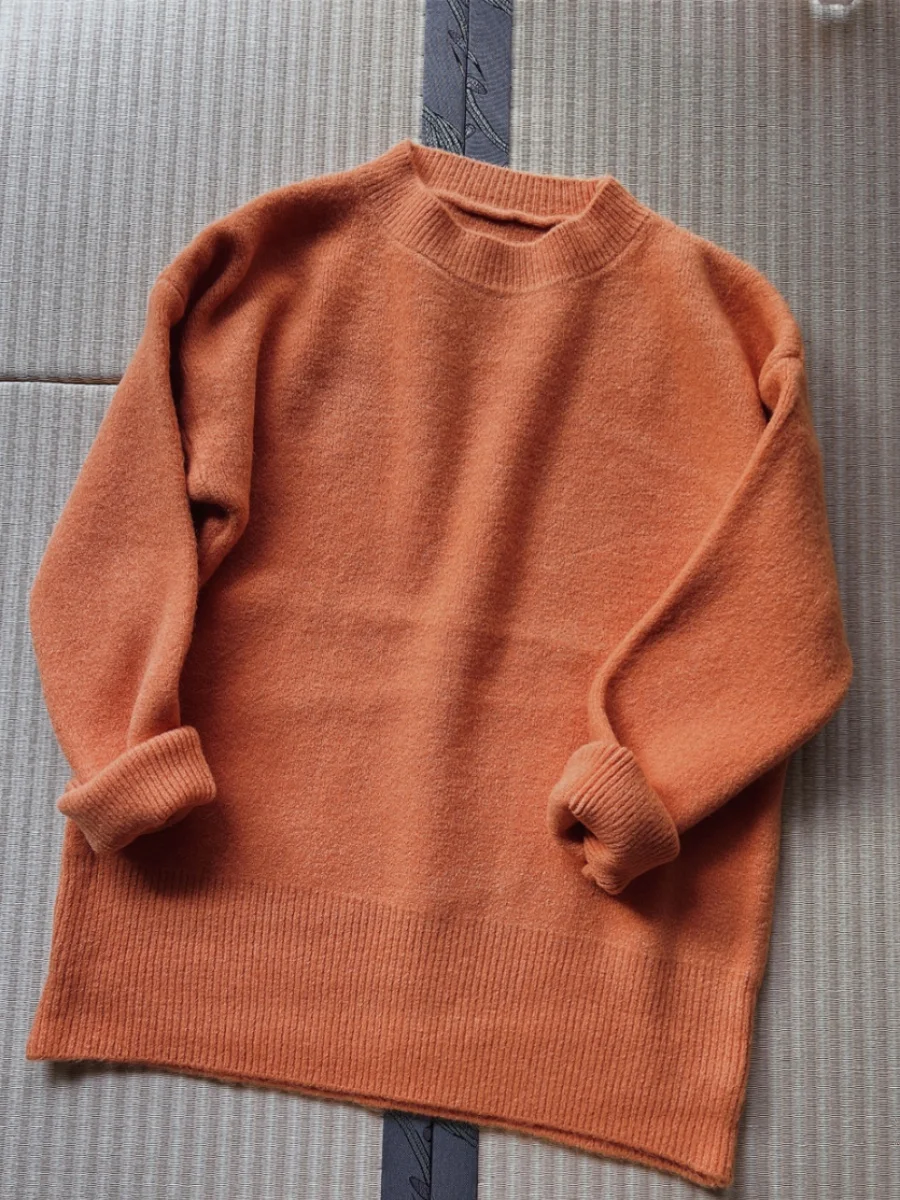 

Thiened round Ne Knitted Sweater Sweet Sle Casual Plump Feeling Pure Color Commute And Leisure Knitted Sweater