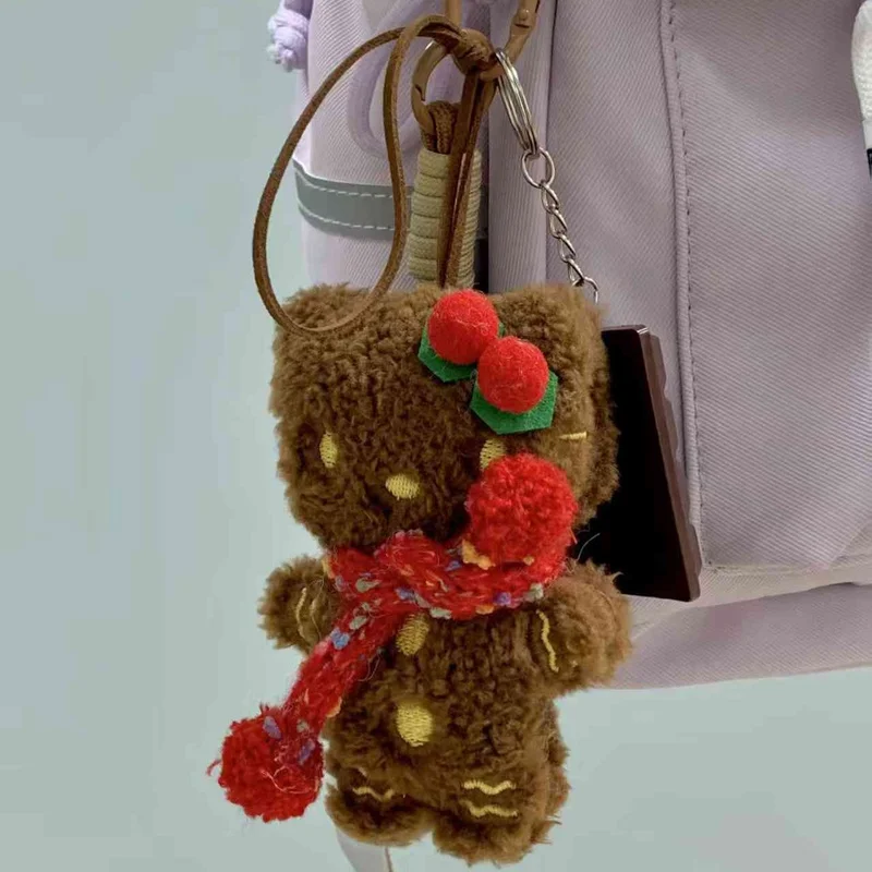 Mignon dessin animé pain d'épice homme Kt chat en peluche porte-clés sac à dos dessin animé en peluche pendentif décoratif jouet fille cadeau d'anniversaire