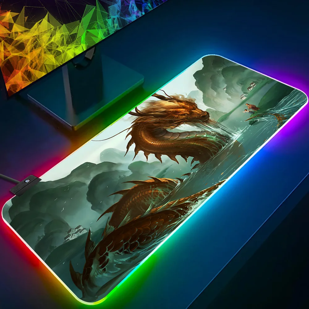 Japanse Draak RGB Pc Gamer Toetsenbord Muismat Muismat LED Gloeiende Muismatten Rubber Gaming Computer Mausepad