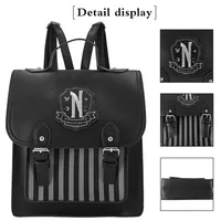 Movie Wednesday Black PU Leather Backpack Women Casual Vintage Schoolbag Student Schoolgirl Fashion Large Capacity Backpack