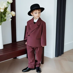 Suit for Boys Grey Casual Flower Child Wedding Costume Handsome Teens School Uniform Blazers Clothes Set Kids Jazz Dance Outfits