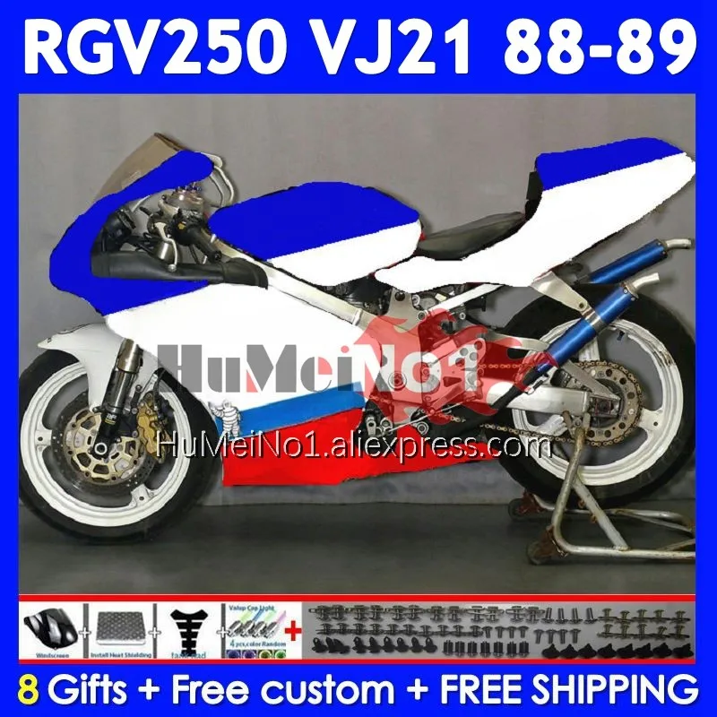 Factory Blue Body Kit For SUZUKI SAPC VJ21 RGV250 RGVT250 VJ 21 88-89 108No.187 RGV-250 RGV 250 RGVT-250 88 89 1988 1989 Fairing