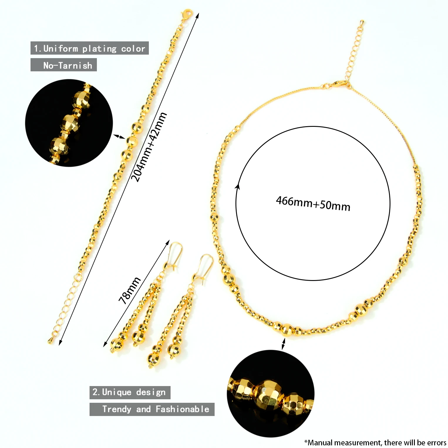 Dubai Mode Perlen-Schmuckset 21k Vergoldet Arabischer Vintage-Schmuck Halskette Armband Ohrringe Kurdischer Brautschmuck für Frauen – Detail 2