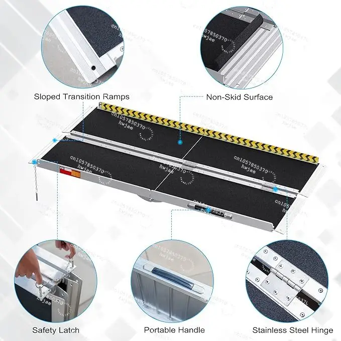 Portable 5FT Non-Slip Aluminum Folding Handicap Ramp Non-Slip Aluminum Wheelchair Ramp