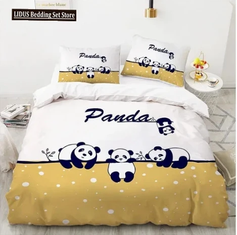 Cartoon Animal Duvet Cover Sets Queen King Size Cute Polyester Bedding Set 3D Lovely Fox Panda Bird Theme For Kids Boys Girls