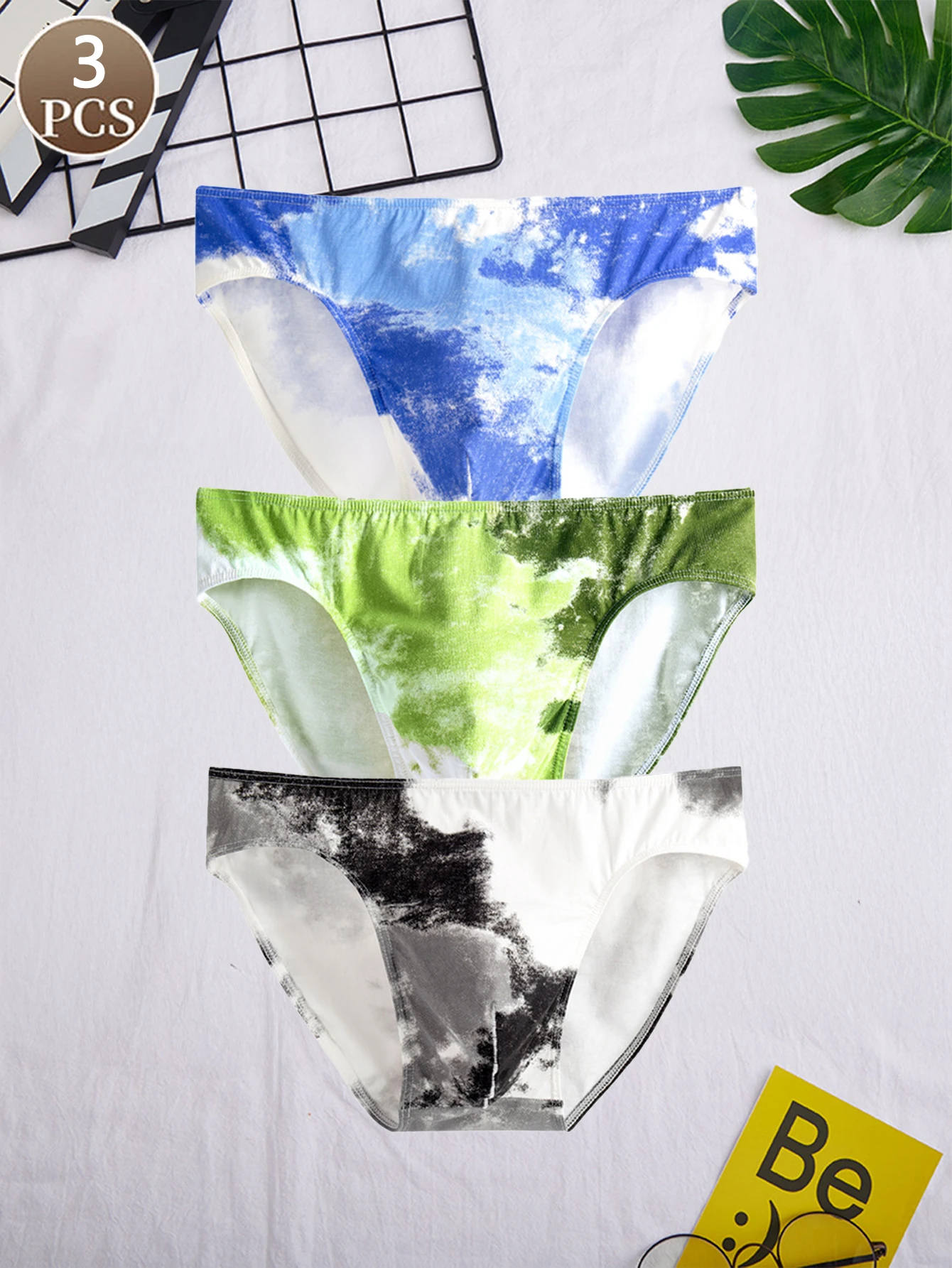 

3 шт. мужские трусы со средней посадкой в модном стиле тай-дай | Универсальное мягкое нижнее белье для повседневного, повседневного и спорта