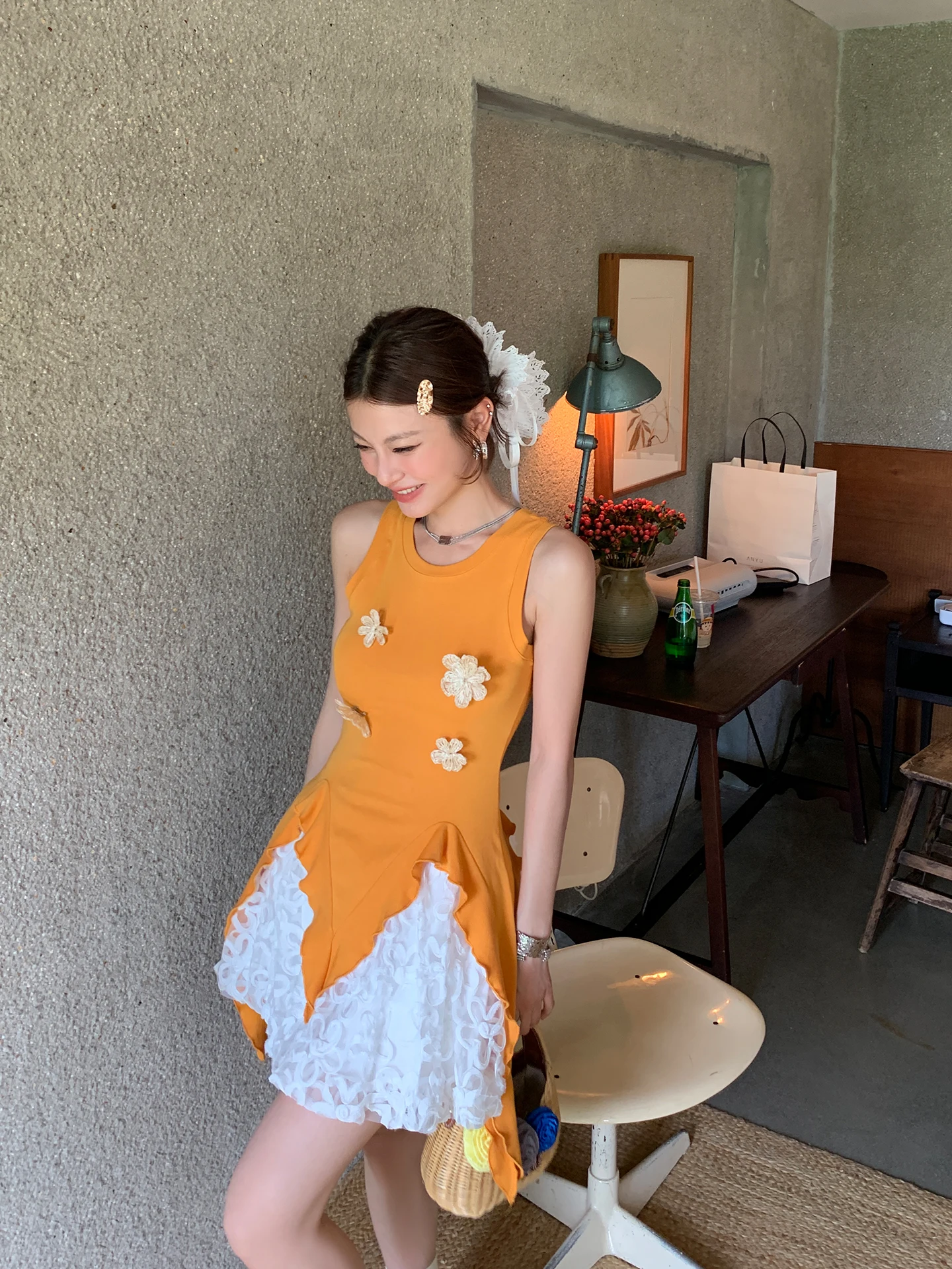 

Юбка DULA с высокой талией и пышным подолом, с принтом белого лотоса, женская летняя юбка-шорты в корейском стиле, для повседневной носки, из полиэстера