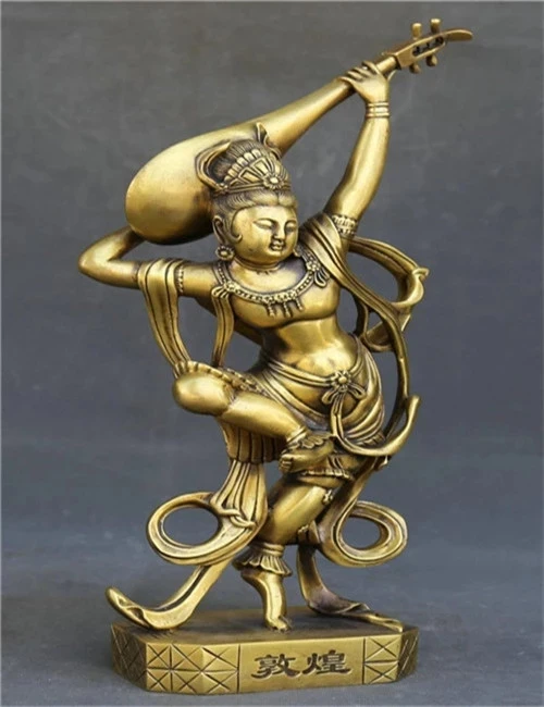

Chinese dunhuang pure brass fairy played pipa crafts statue