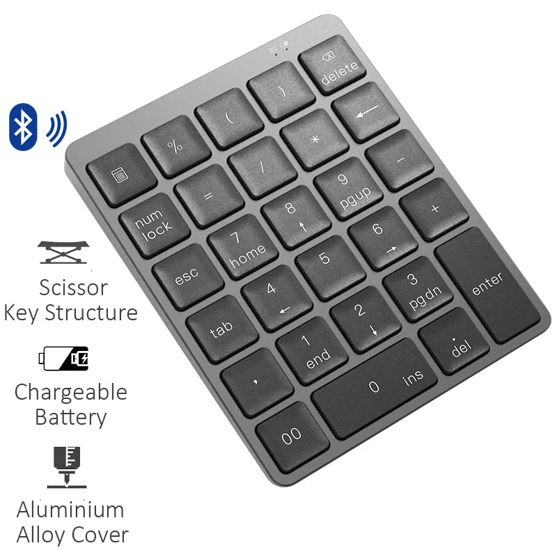 Wireless Numeric Keypad Protable Aluminium Alloy Bluetooth Keyboard Cover For Ipad Android Windows phone Mackbook Tablet