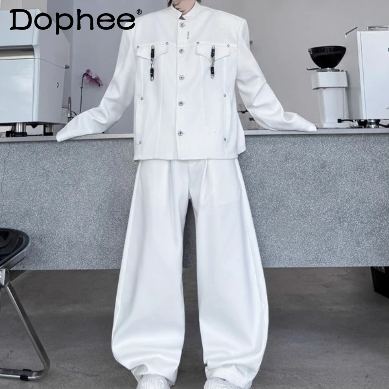 

Men's 2025 Autumn New Solid Color Pants Set Stand Collar Jacket Coat Men's Comfort Long Pants Two-Piece Sets High-End Trend 2pcs
